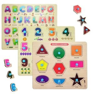 Lefan Wooden Learning Educational Board for Kids, Puzzle Toys for 2 Years Old Boys & Girls (Alphabets, Numbers & Shapes) (ABC, Numbers & Shape)